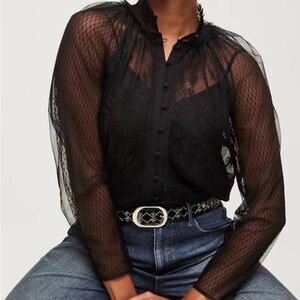 WHBM Tulle & Lace Sheer Black Blouse | New with tags | Size 8 | Sexy Chic